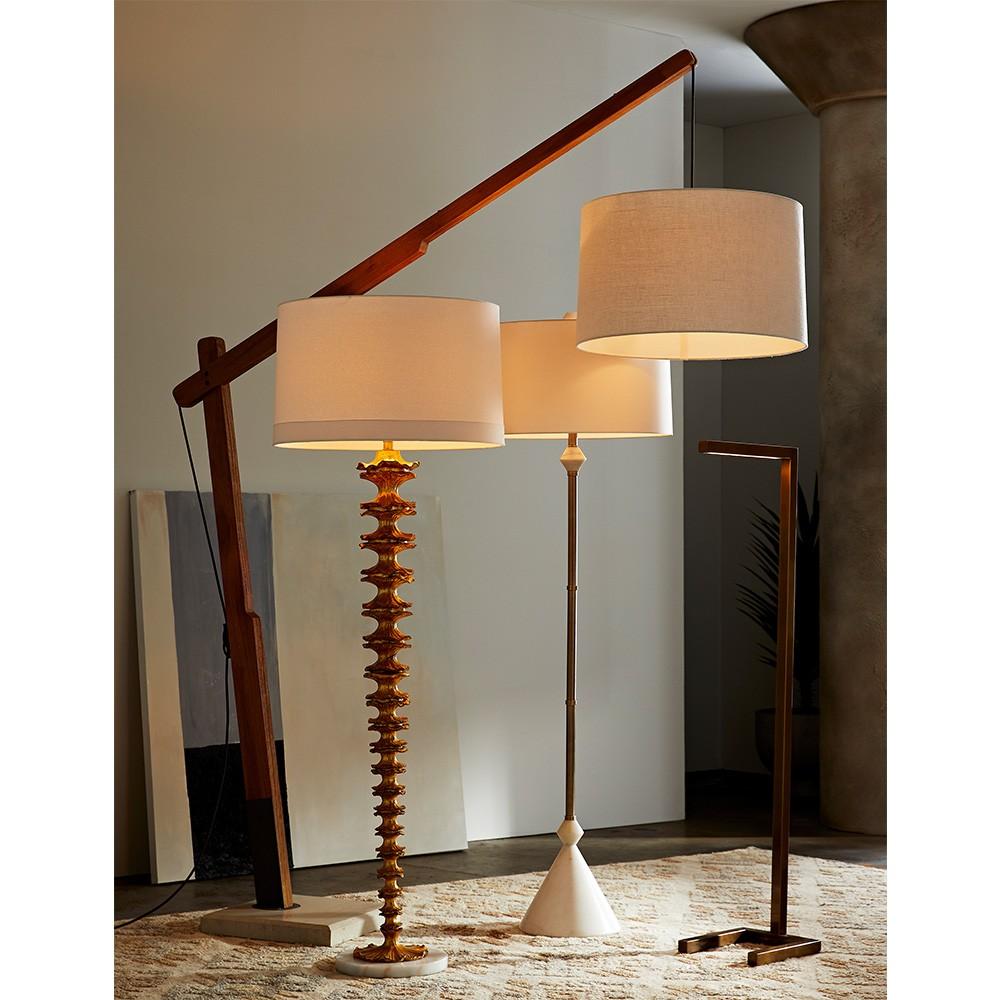 Arteriors Natural Teak Wood Fixed-Angel Concrete Base Sarsa Floor Lamp ...