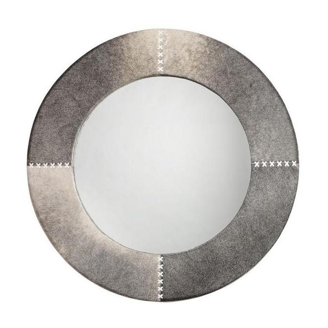 Cowhide Cross Stitched Wall Mirror Mirrors Jamie Young Grey Hide 